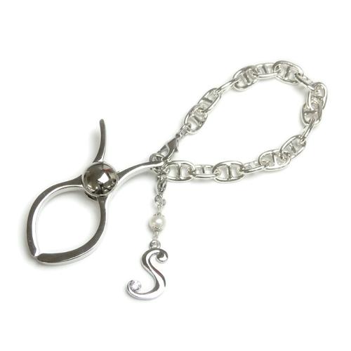 グローブホルダー アンカーチェーン 大 アルファベット ＆ 天然石 パール マリンチェーン 手袋ホルダー 手袋クリップ イニシャル ローマ字 英文字 |  | 08