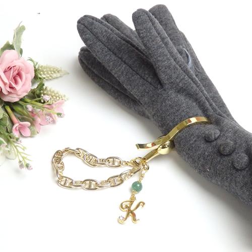 グローブホルダー アンカーチェーン 大 アルファベット ＆ 天然石 パール マリンチェーン 手袋ホルダー 手袋クリップ イニシャル ローマ字 英文字 |  | 09