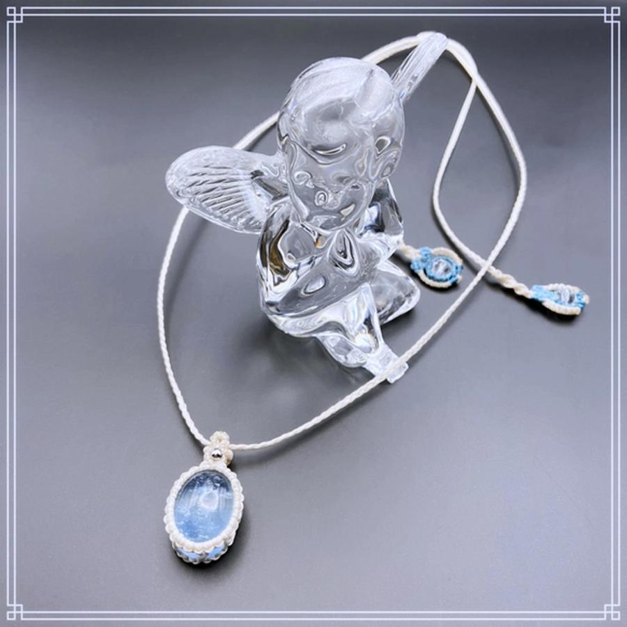 Rainbow-wings マクラメ ペンダント ネックレス ユニセックス 高品質 アクアマリン 天然石 ブルー 一点物 マクラメ編みアクセサリー |  | 01