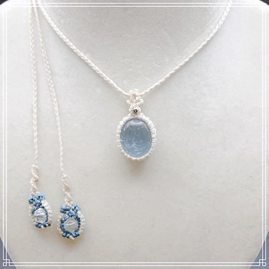 Rainbow-wings マクラメ ペンダント ネックレス ユニセックス 高品質 アクアマリン 天然石 ブルー 一点物 マクラメ編みアクセサリー |  | 02