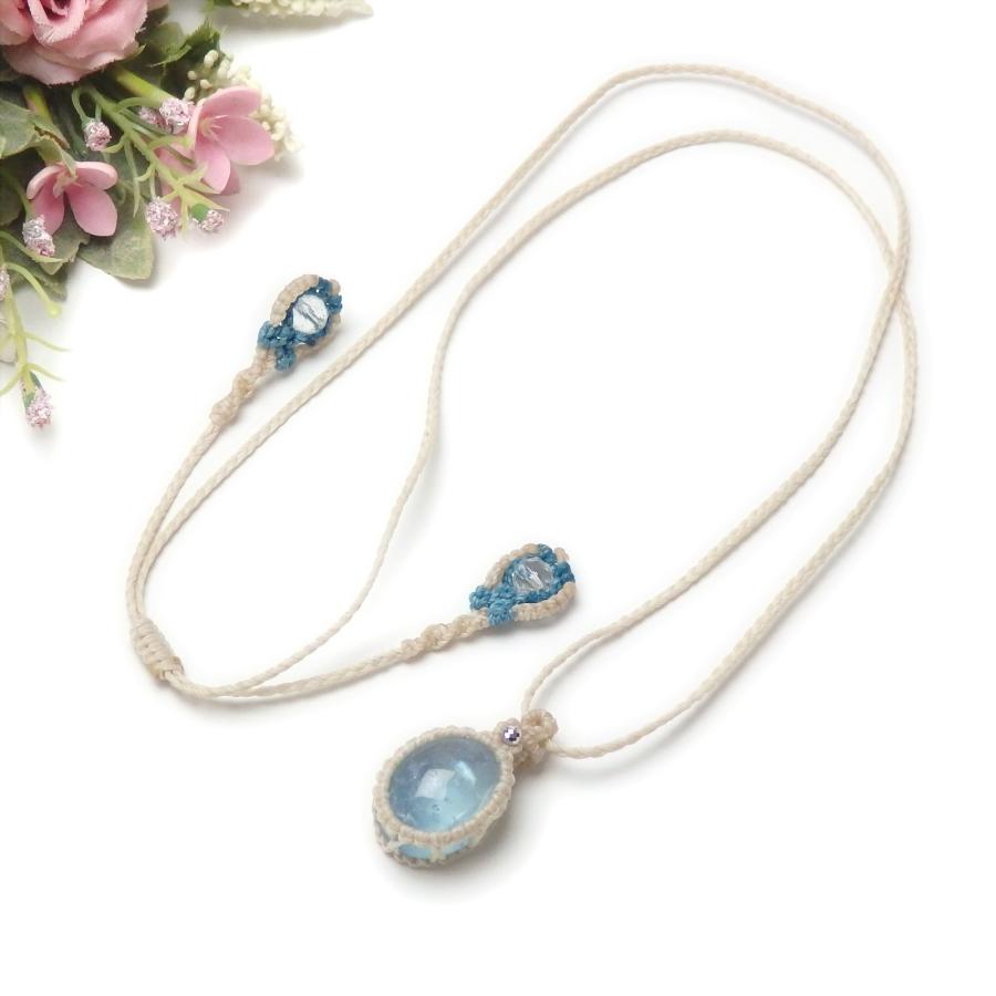 Rainbow-wings マクラメ ペンダント ネックレス ユニセックス 高品質 アクアマリン 天然石 ブルー 一点物 マクラメ編みアクセサリー |  | 04