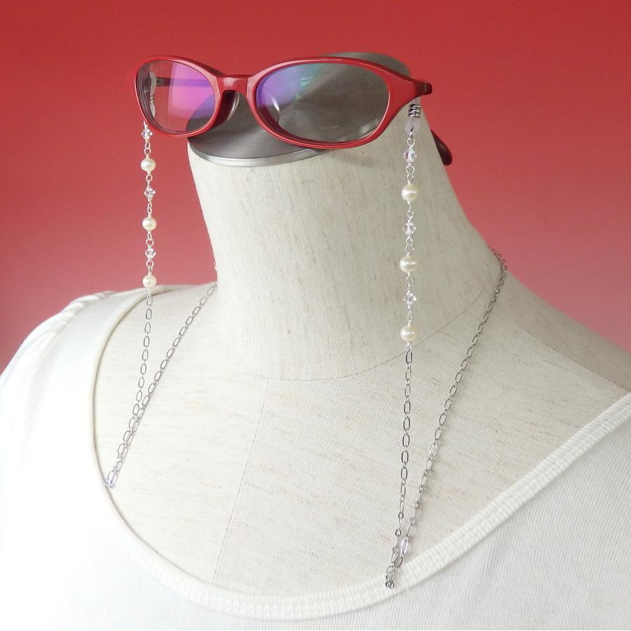 メール便 メガネチェーン パール ＆ スワロフスキー 淡水パール 淡水真珠 おしゃれ レディース ホワイトデー ギフトに プレゼントに 爆買 |  | 02