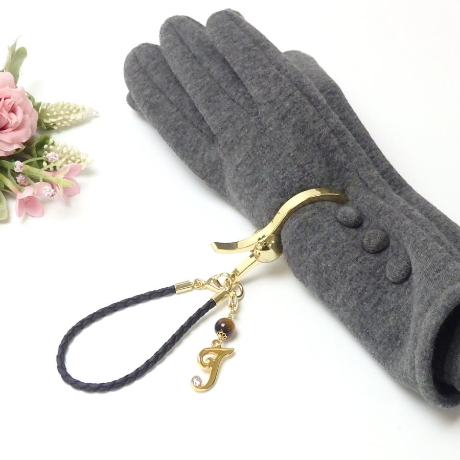 グローブホルダー 四つ編み エコレザー アルファベット & 天然石 パール 手袋ホルダー 合皮タイプ レザー調 手袋クリップ イニシャル ローマ字 英文字 |  | 01