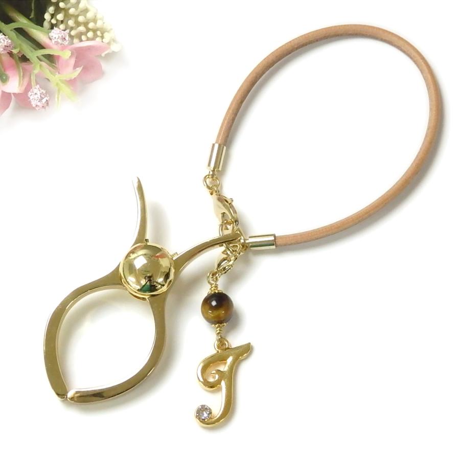 グローブホルダー 国産丸革ヒモ レザー アルファベット & 天然石 パール 手袋ホルダー 手袋クリップ イニシャル ローマ字 英文字 | 