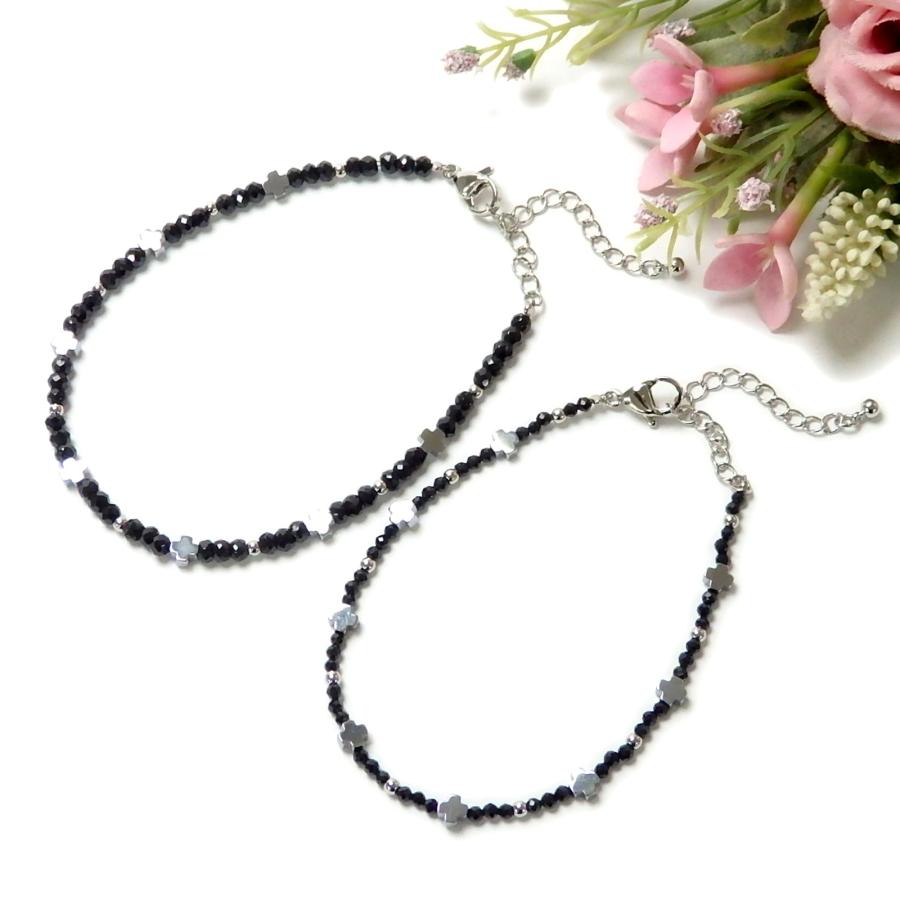 メール便 ブレスレット ブラックスピネル ヘマタイト クロスモチーフ 十字架 1本 男性用 女性用 メンズ レディース 天然石 パワーストーン 風水 | 