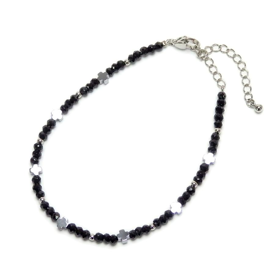 メール便 ブレスレット ブラックスピネル ヘマタイト クロスモチーフ 十字架 1本 男性用 女性用 メンズ レディース 天然石 パワーストーン 風水 |  | 02