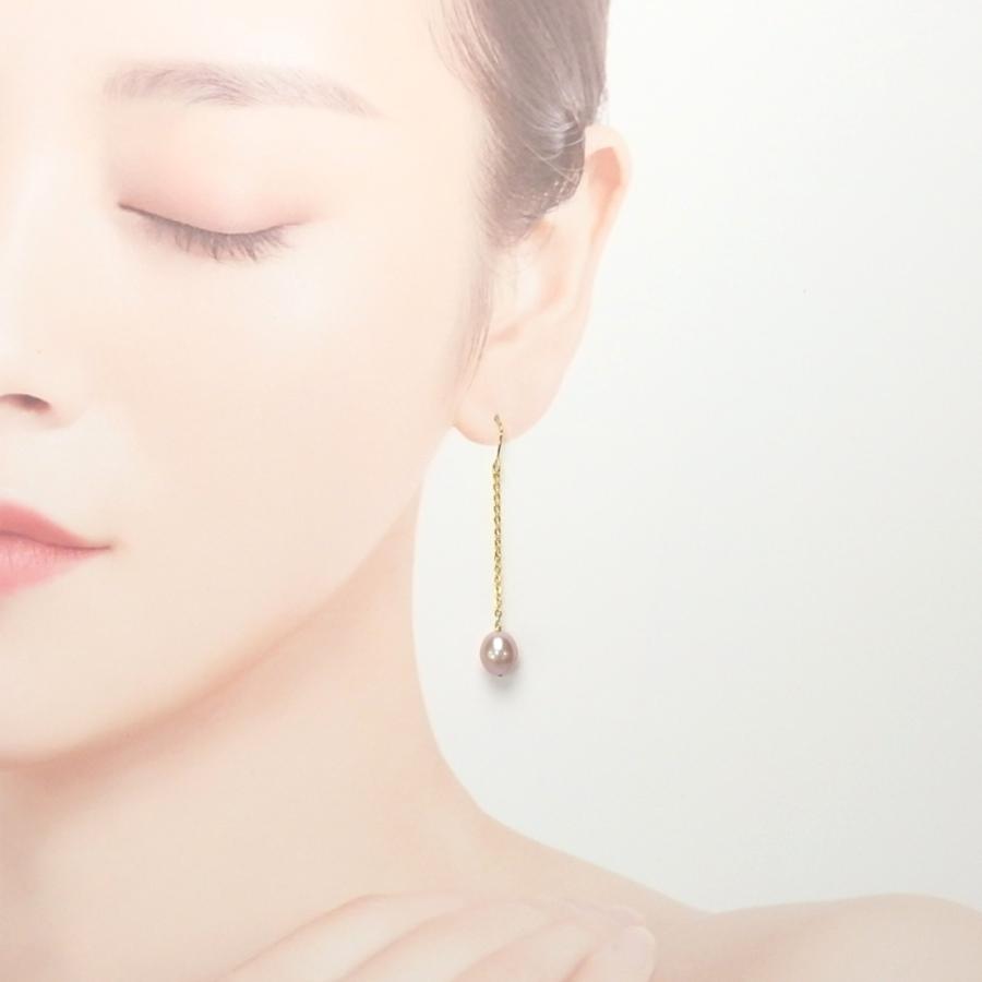 メール便 ピアス イヤリング パール チェーンピアス 淡水パール ピンク パープル 淡水真珠 ライス型 ステンレスピアス ホワイトデー |  | 02