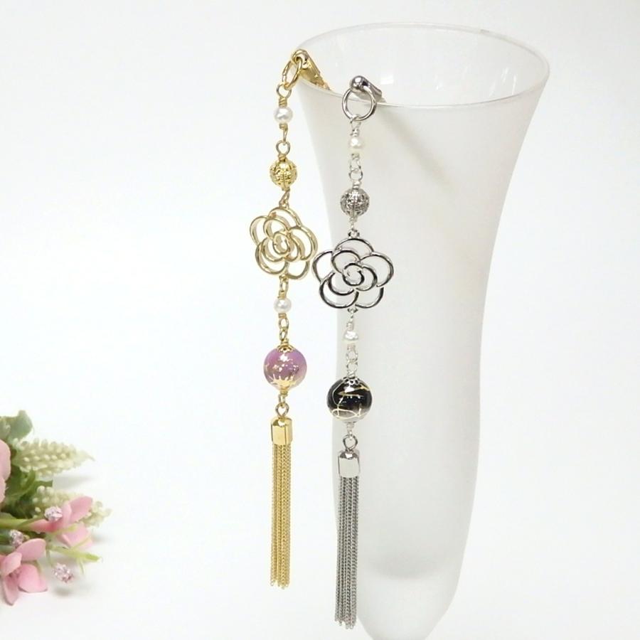 メール便 帯飾り スカシ カメリア 唐草樹脂ビーズ パール タッセル 根付 ストラップ 帯飾りプレート 浴衣 着物 大正モダン 和風モダン 根付け  ローズ 花 椿 |  | 01