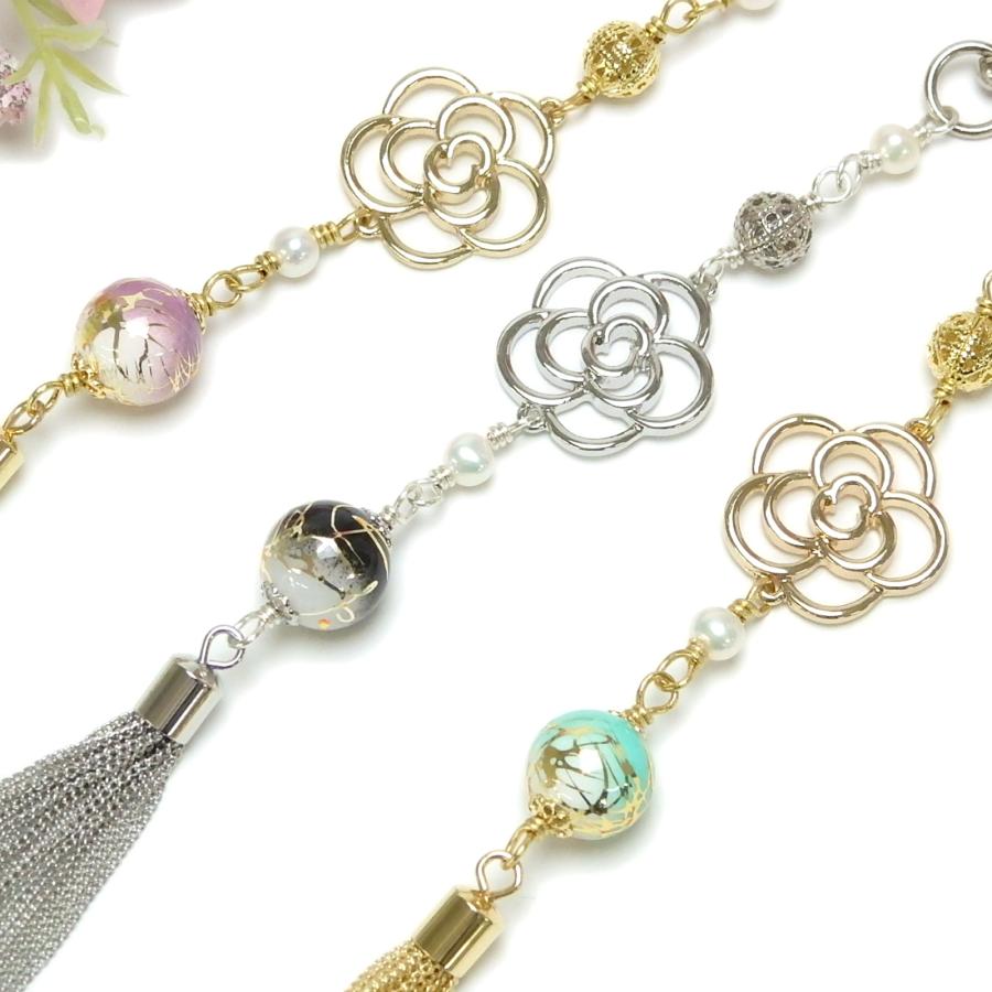 メール便 帯飾り スカシ カメリア 唐草樹脂ビーズ パール タッセル 根付 ストラップ 帯飾りプレート 浴衣 着物 大正モダン 和風モダン 根付け  ローズ 花 椿 |  | 03