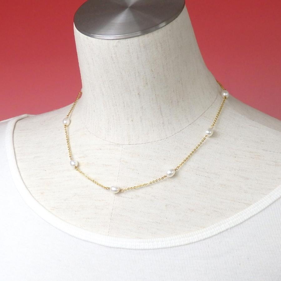 メール便 ネックレス 淡水パール ステーションネックレス チェーン パール 淡水真珠 ゴールドカラー シルバーカラー バレンタイン ギフトに プレゼントに |  | 01