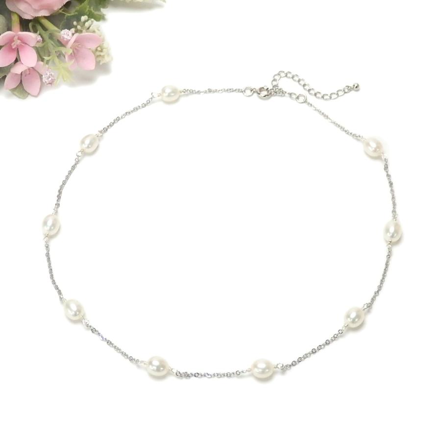 メール便 ネックレス 淡水パール ステーションネックレス チェーン パール 淡水真珠 ゴールドカラー シルバーカラー バレンタイン ギフトに プレゼントに |  | 03