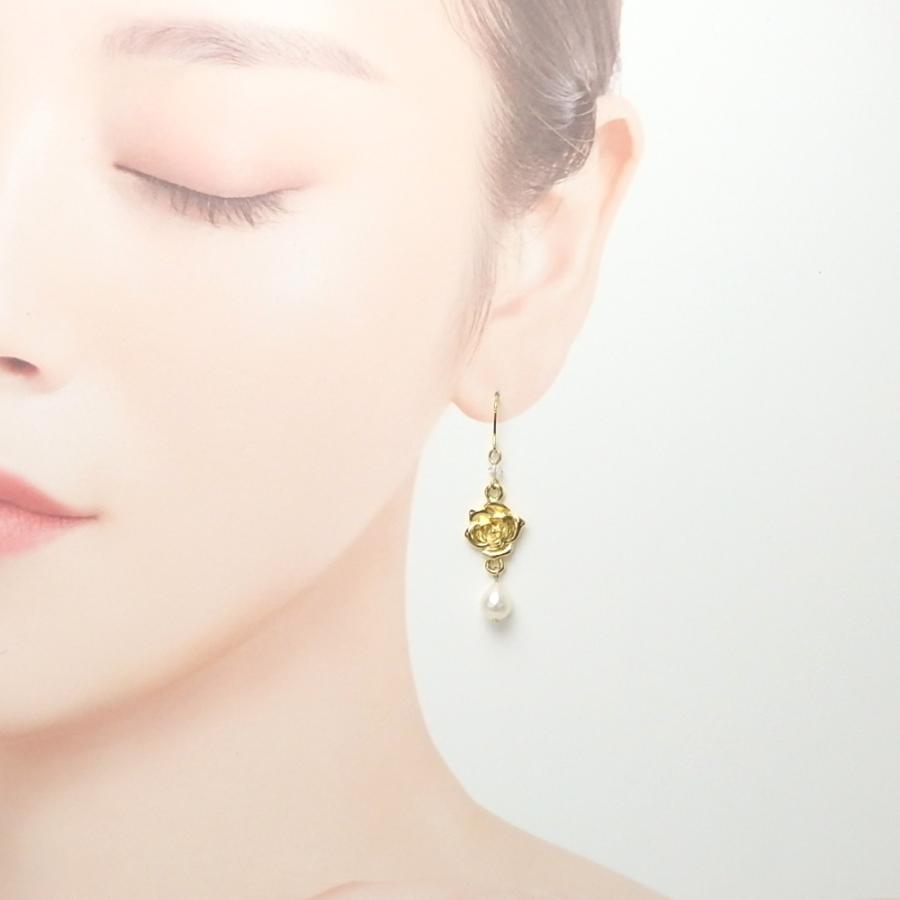 メール便 ピアス イヤリング ローズ 淡水真珠 スワロフスキー 淡水パール 薔薇 バラ レディース ステンレスピアス 敬老の日 ギフトに プレゼントに |  | 02