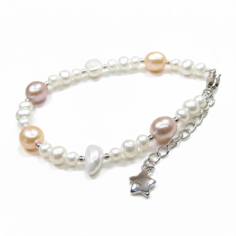 メール便 ブレスレット 淡水真珠 パステルカラーパール 星パーツ シルバー 銀製 スター バロック オレンジ ピンクパープル ハロウィン ギフトに プレゼントに | 