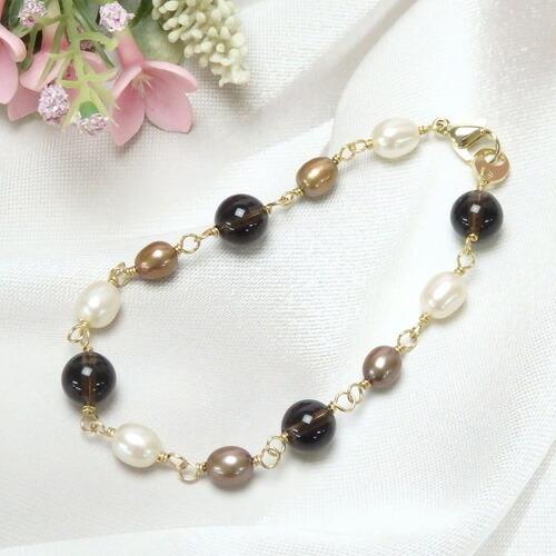 メール便 ブレスレット スモーキークォーツ ブラウンゴールドパール 淡水パール 真珠 煙水晶 スモーキークオーツ 淡水真珠 パール かわいい | 