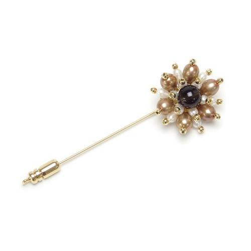 スモーキークォーツ ゴールドパール ハットピン 淡水パール 真珠 帽子飾り スモーキークオーツ ブローチ スカーフ留め 煙水晶 プレゼントに ギフトに |  | 01