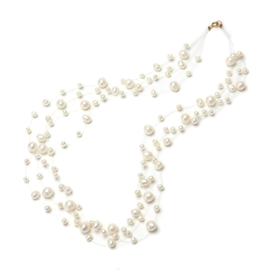 インビジブル パール ネックレス ホワイト 4連 K14金具 淡水パール 