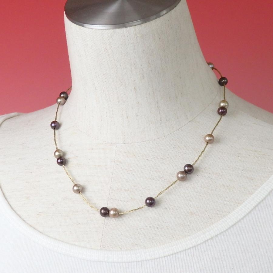 ネックレス ショコラパール 淡水パール ステーション 金糸 シルバー金具 淡水真珠 真珠 バレンタイン ギフトに プレゼントに 爆買 | 