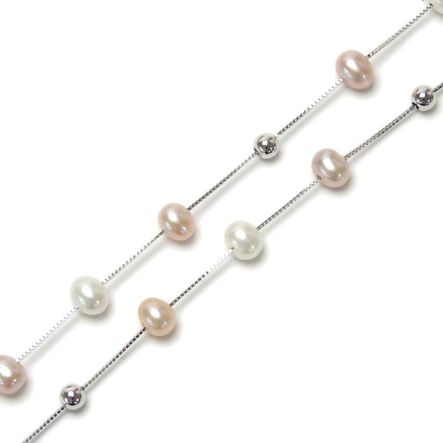 ネックレス パール シルバーチェーン ステーション ネックレス ピンク パープル 45cm 淡水パール 淡水真珠 真珠 上質 ベネチアンチェーン |  | 02