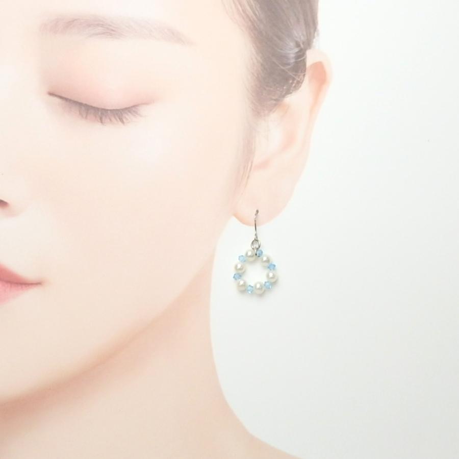 メール便 ピアス イヤリング ブルースワロフスキー サークル 淡水真珠 フックピアス ブルークリスタルピアス パール ステンレスピアス 爆買 |  | 01