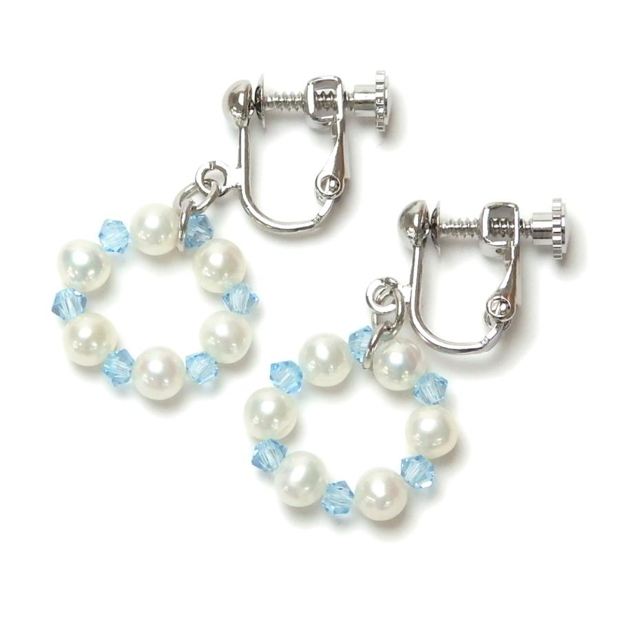 メール便 ピアス イヤリング ブルースワロフスキー サークル 淡水真珠 フックピアス ブルークリスタルピアス パール ステンレスピアス 爆買 |  | 02