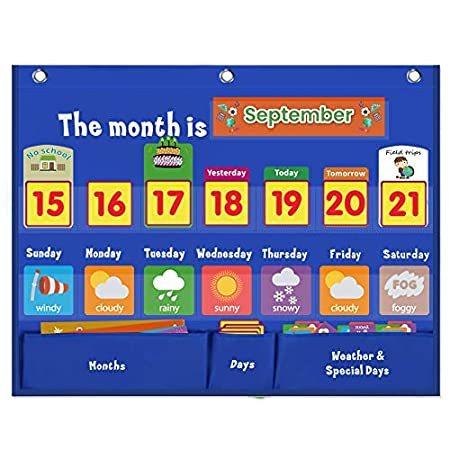 無料配達 並行輸入品 カレンダー 子供や幼児用の学習ポケットチャート 明るいカード98枚付き 自宅用 教室 ウェザーポケットチャート ウィークリー カレンダー Vnom バッグ