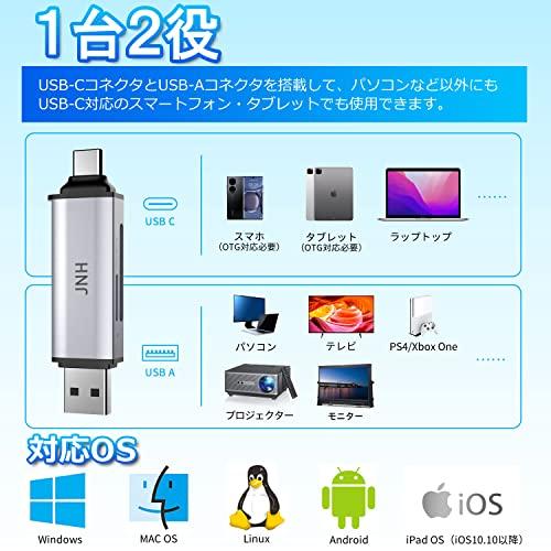 JNH カードリーダー CR-UD201 USB 3.2 DDR200モード 最高190MB/ｓ超高速転送 Type-C OTG対応 2-in-1 SDXC microSDXC カードリーダー Android スマホ｜shopmulti｜04