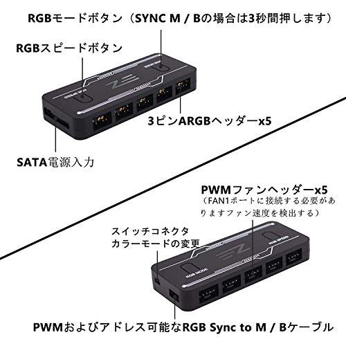 EZDIY-FAB ARGB ホワイトPCケースファン PWM自動制御 静音 高性能 ファンハブ付き 5V3ピンマザーボード同期 ASUS Aura Syncに対応 - 5本1セット｜shopmulti｜07