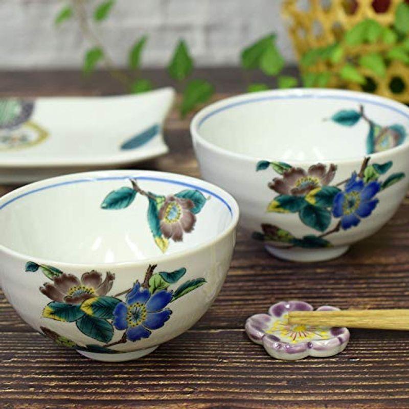 【返品不可】 九谷焼 茶碗 おしゃれ 夫婦茶碗 日本製 和食器 ペア 陶器 山茶花 飯碗