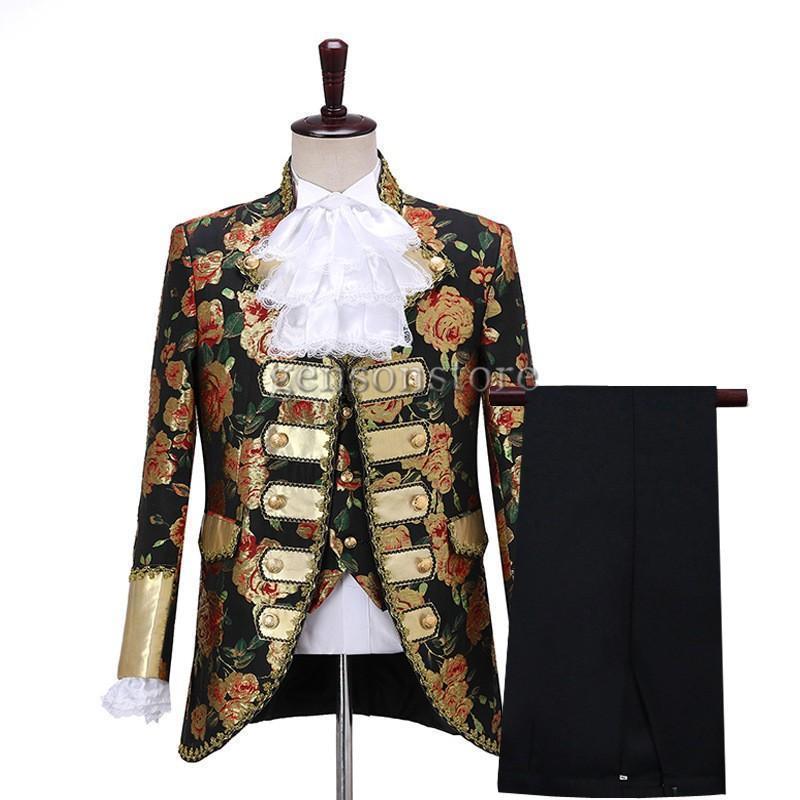 ヨーロッパ 中世 宮廷復古風スーツ メンズ 刺繍花柄 3点セット ジャケット＋ベスト＋パンツ ステージ演出服 コスプレ衣装 舞台劇 オペラ 仮装 コスチュームの画像