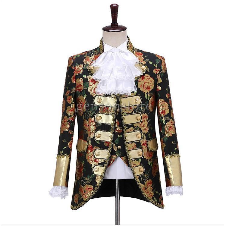ヨーロッパ 中世 宮廷復古風スーツ メンズ 刺繍花柄 3点セット ジャケット＋ベスト＋パンツ ステージ演出服 コスプレ衣装 舞台劇 オペラ 仮装 コスチュームの画像