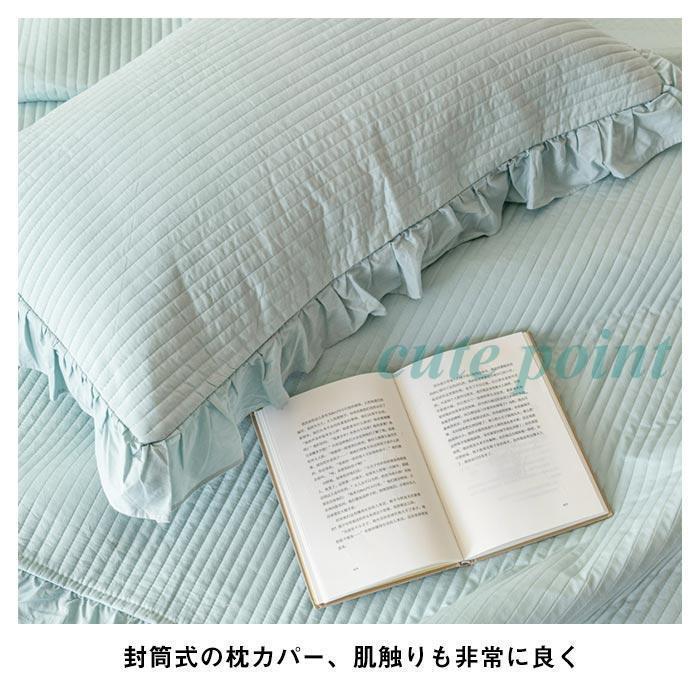 ベッドカバー マルチカバー 寝具カバー 3点セット 枕カバー付き ベッドスプレッド キルト 優しい肌触り 無地 コットン100％ 洗える 230×250cmの画像