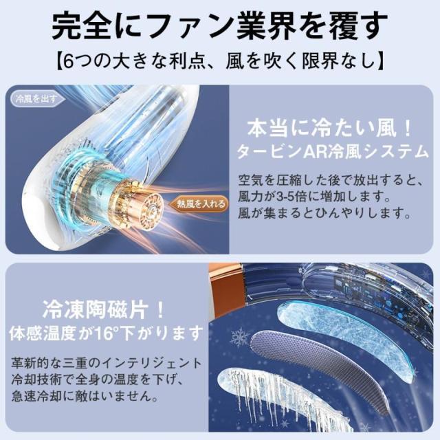 未使用 ネッククーラーファン 大容量10000mAh　日本語取説　RUSEPIN 首掛け扇風機 ネッククーラー 扇風機 10000mAh大容量 携帯扇風機 接触