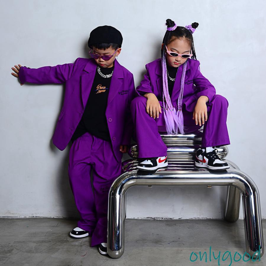 キッズダンス衣装 ヒップホップ セットアップ 子供服 長袖 紫