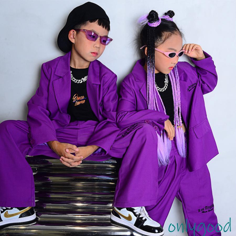 キッズダンス衣装 ヒップホップ セットアップ 子供服 長袖 紫