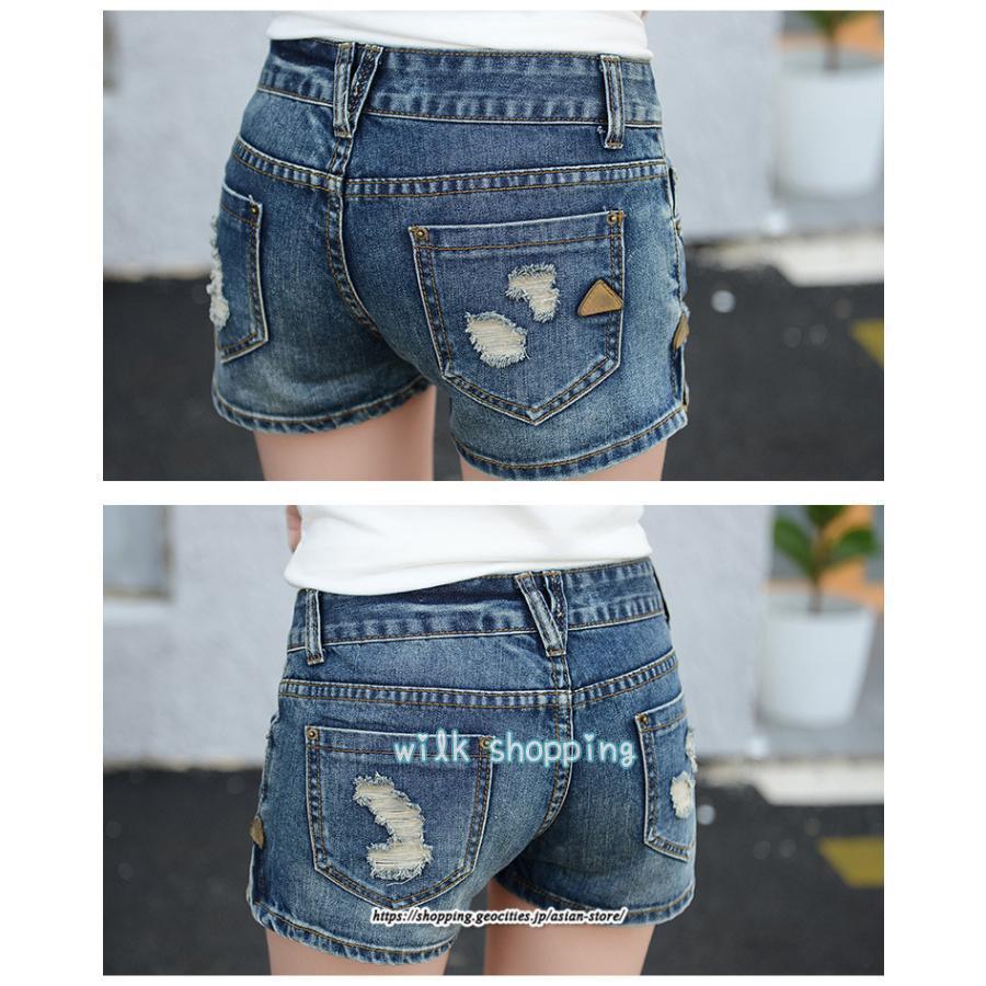 ショートパンツ デニム 短パン ベーシックデニム ダメージ加工