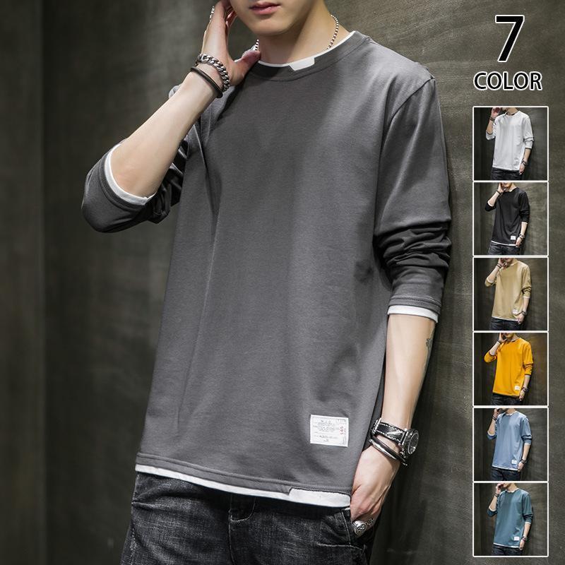 MIDAS シルバープリント フェイクレイヤード 長袖カットソー メンズ Tシャツ ロンT メンズ 長袖Tシャツ 長袖 カットソー シンプル トップス