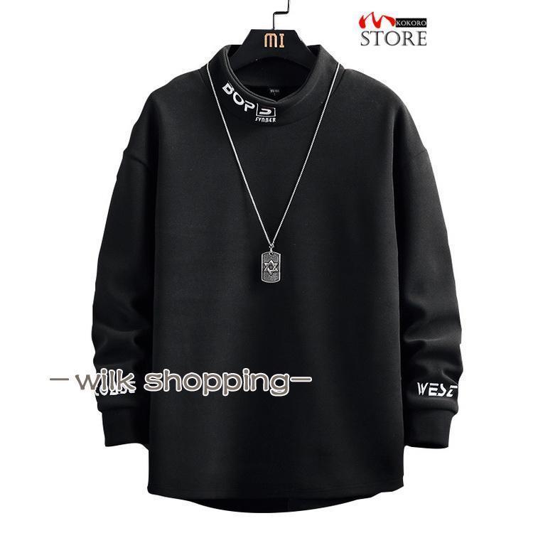 モックネックT トップス ロンT カットソー tシャツ ハイネック ロゴT