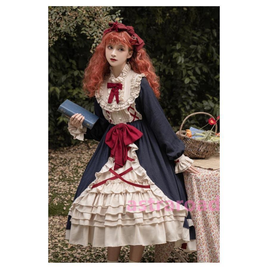 ロリータ ロリィタ ワンピース ピンク 紺色 ロリータファッション ロリィタファッション 半袖 クラシカル ゴシック 大人 ふわふわ レース レディース ハロウイン_2