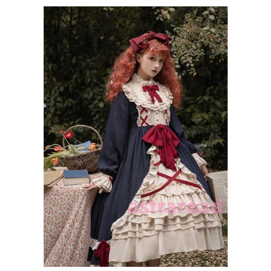 ロリータ ロリィタ ワンピース ピンク 紺色 ロリータファッション ロリィタファッション 半袖 クラシカル ゴシック 大人 ふわふわ レース レディース ハロウイン_7