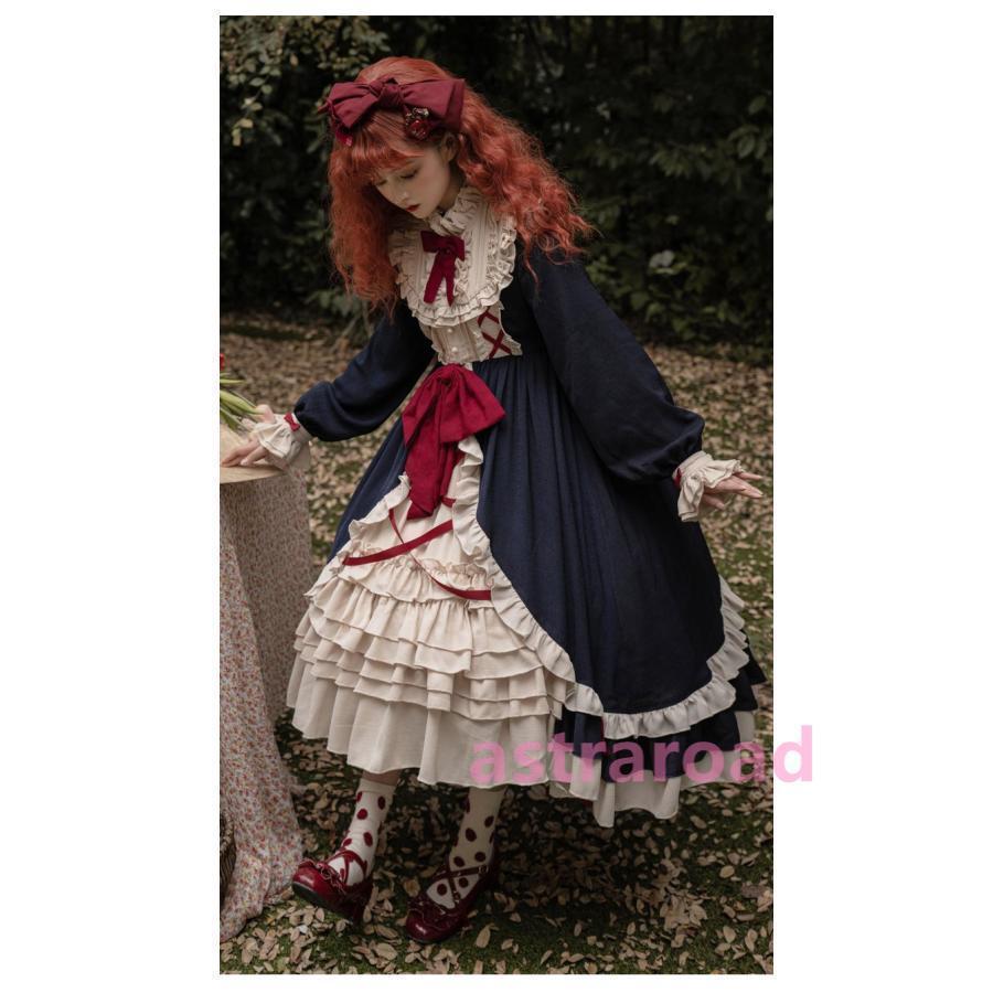 ロリータ ロリィタ ワンピース ピンク 紺色 ロリータファッション ロリィタファッション 半袖 クラシカル ゴシック 大人 ふわふわ レース レディース ハロウイン_9