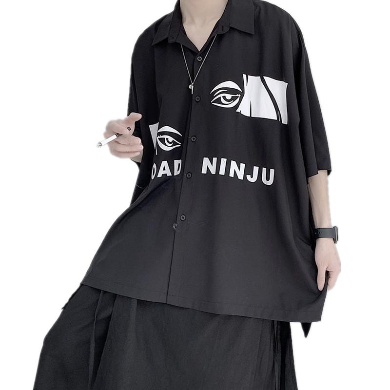 メンズシャツ 半袖 S M L ホワイト ブラック ロゴ プリント 夏 夏服 韓国系 ジェンダーレス ファッション カジュアルシャツ A001 Shopnettonlinestore 通販 Yahoo ショッピング