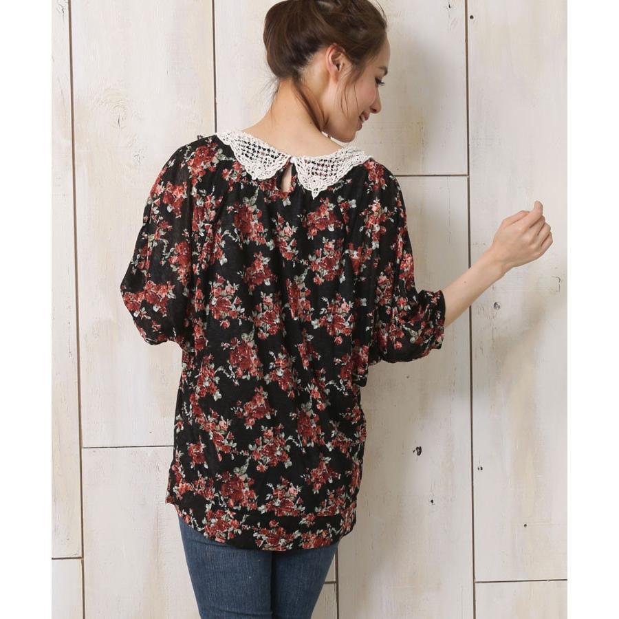 ブラウス レディース 5分袖 夏向き 春向き おしゃれ 花柄 エスパンディ