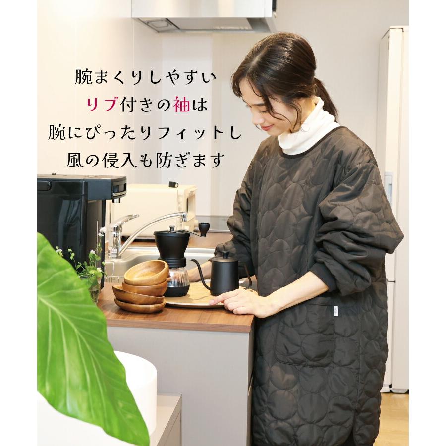 割烹着 おしゃれ ロング丈 かぶるだけ 暖かい 保育士 スモック 中綿