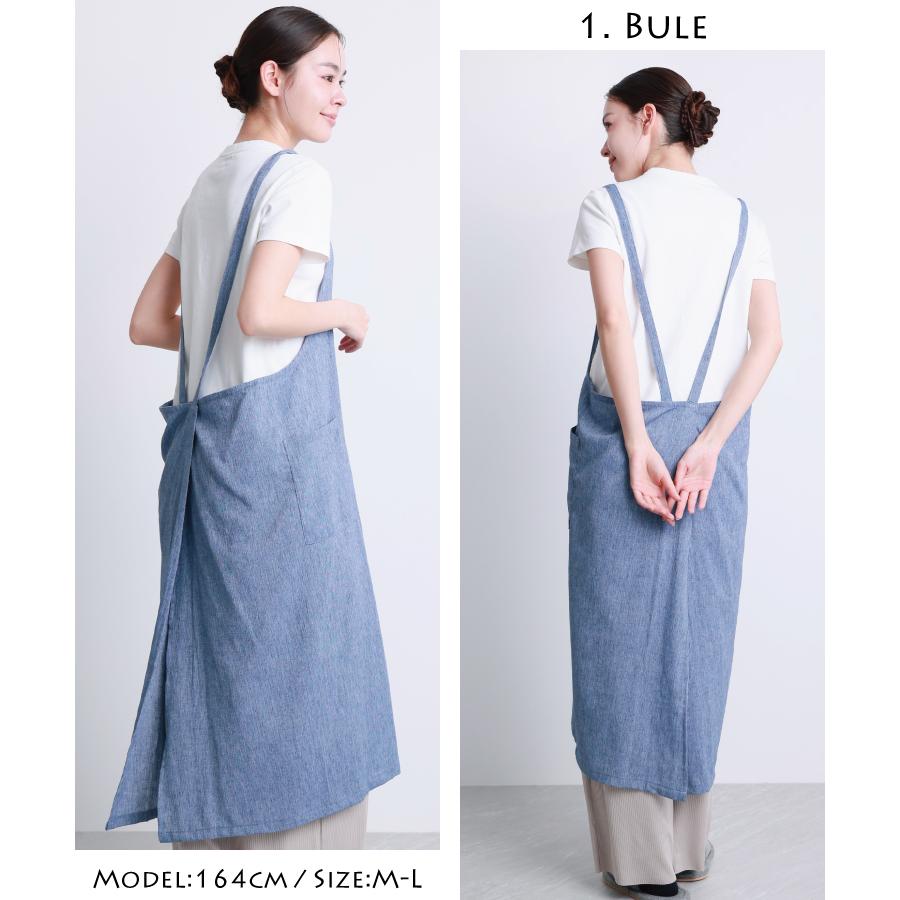 エプロン かぶるだけ おしゃれ かわいい ロング丈 フリークロス デニム