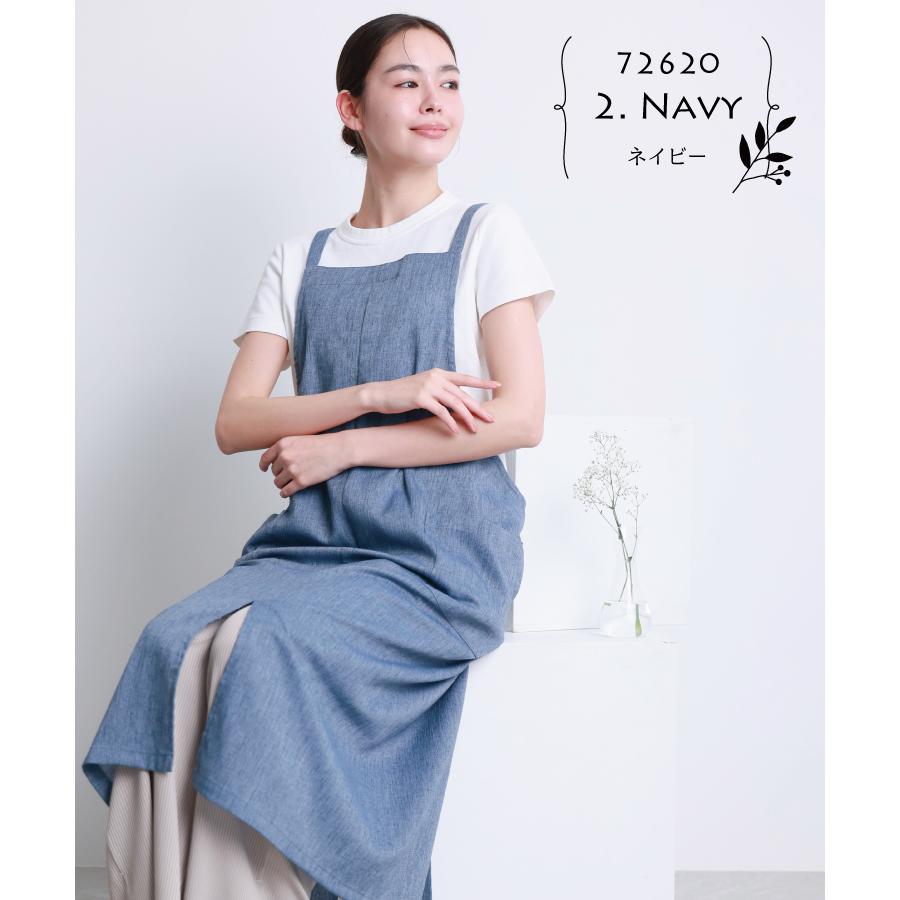 エプロン かぶるだけ おしゃれ かわいい ロング丈 フリークロス デニム