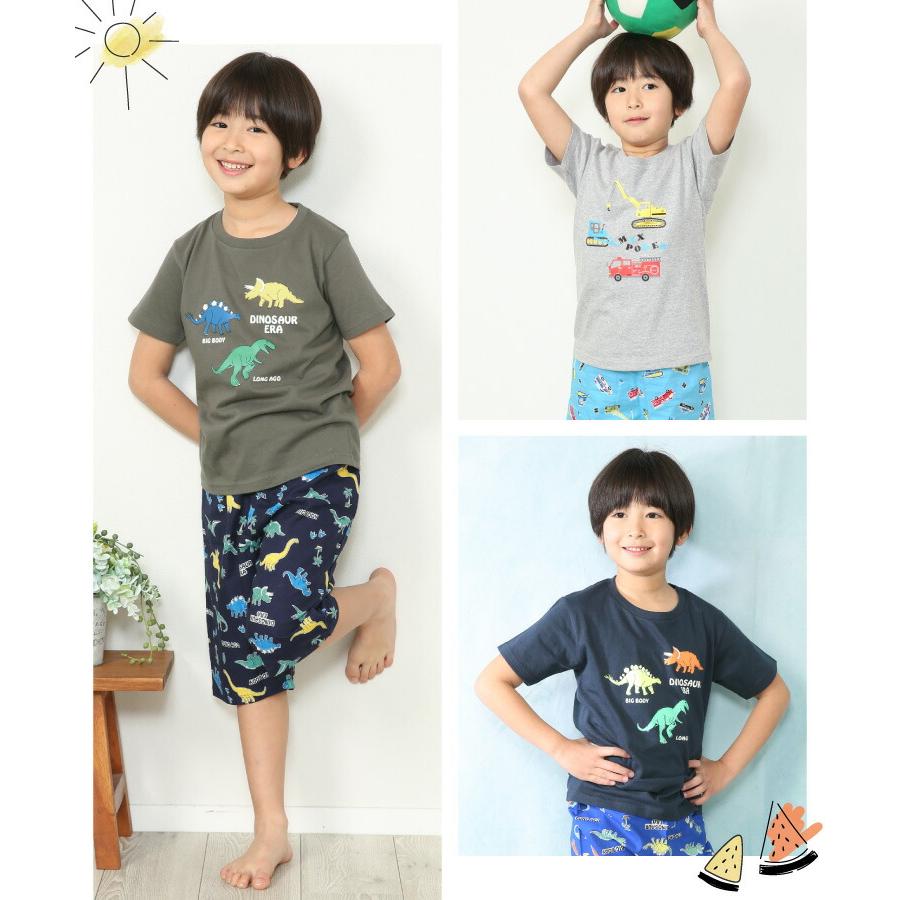 パジャマ キッズ 男の子 半袖 夏 かぶり 総柄 恐竜 車 ハーフパンツ