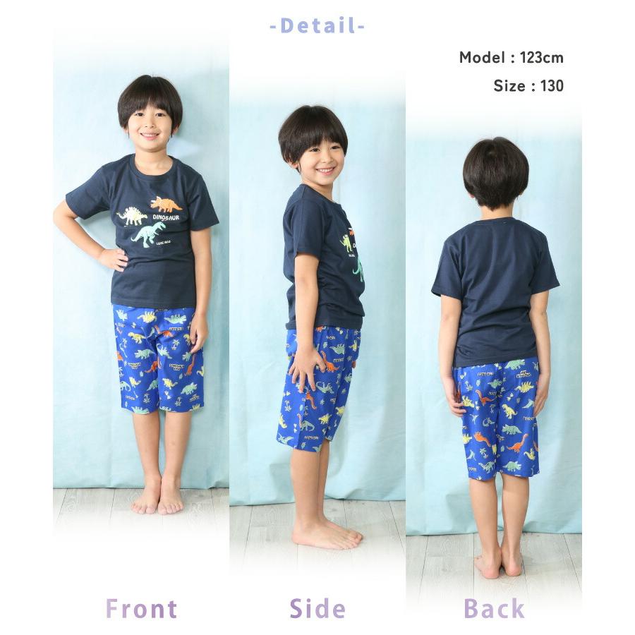 パジャマ キッズ 男の子 半袖 夏 かぶり 総柄 恐竜 車 ハーフパンツ