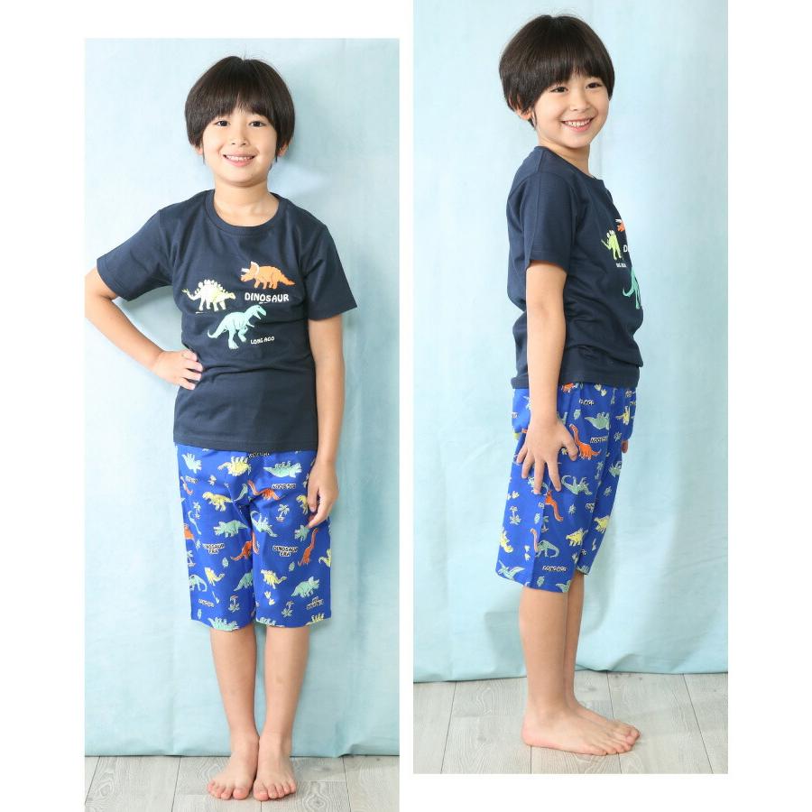 パジャマ キッズ 男の子 半袖 夏 かぶり 総柄 恐竜 車 ハーフパンツ