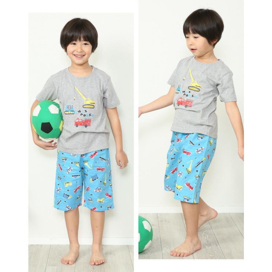 パジャマ キッズ 男の子 半袖 夏 かぶり 総柄 恐竜 車 ハーフパンツ
