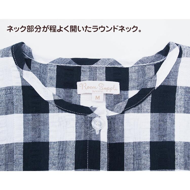 マタニティ 授乳口付き パジャマ 前開き 半袖 襟なし 綿100% 夏 サッカー素材 ロング丈 授乳 産前 産後 入院 可愛い M L LL ルームサプリ y7-92103-ki|shopnishiki|08